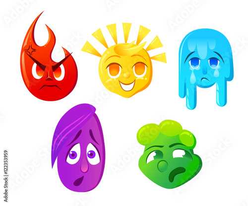 Fear surprise joy sadness disgust Emoticon vector illustration. Set emoticon face on a white background. Different emotions collection