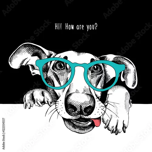 Obraz Portrait of a funny dog in glasses. Vector illustration.