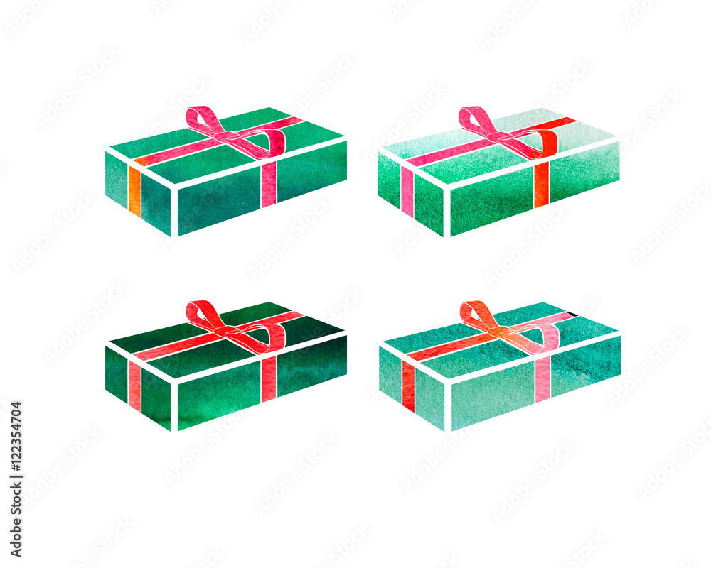 Set of Green box with a gift for Christmas or anothrer holiday Set of Green box with a gift for Christmas or anothrer holiday