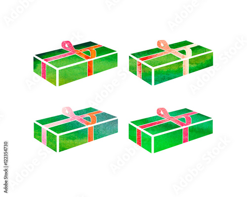 Set of Green box with a gift for Christmas or anothrer holiday