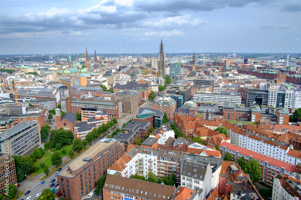Hamburg cityscape view from top of Holm Church