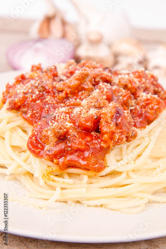 Spaghetti bolognese on a plate