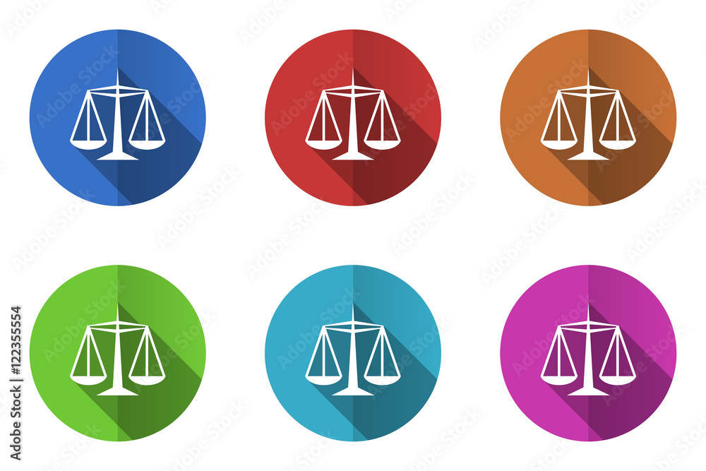 Flat design vector icons. Colorful justice web buttons set. Stock ...