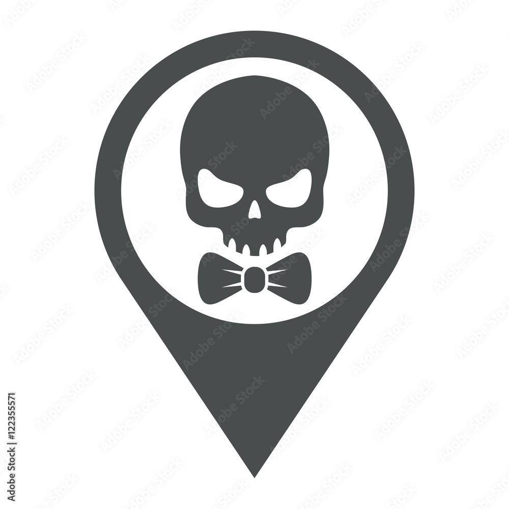 Fototapeta premium Icono plano localizacion craneo con corbata lazo gris