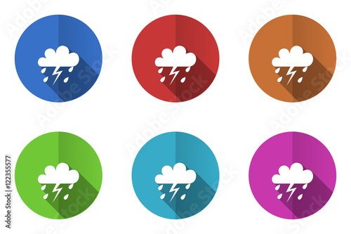 Flat design vector icons. Colorful storm web buttons set. 