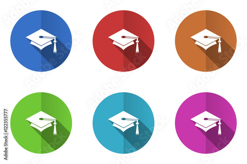 Flat design vector icons. Colorful education web buttons set. 