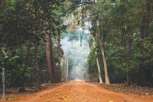 Obraz Droga gruntowa rozciągająca się przez kambodżańską dżunglę.