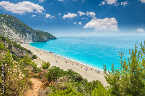 Milos beach on Lefkada island, Greece. Milos beach near the Agios Nikitas village on Lefkada, Greece