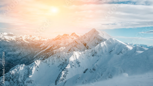 Winter landscape, top of mountains © customdesigner