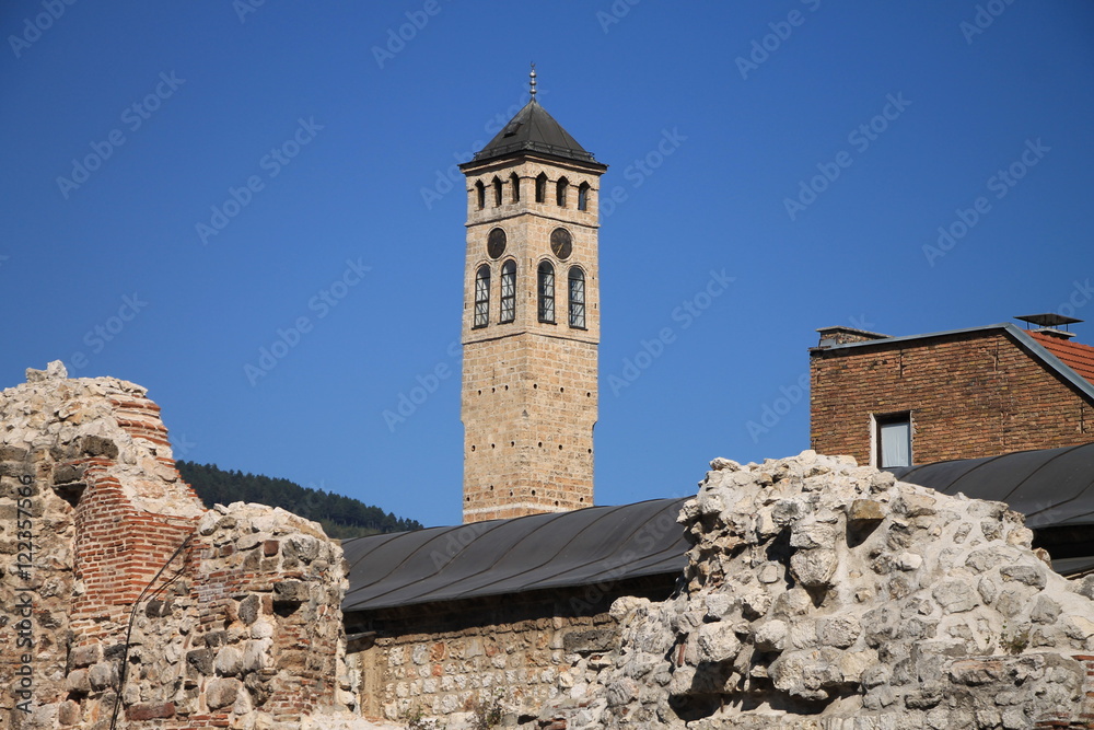 Famous watch tower in old part of Sarajevo , Bosnia and Herzegovina 
