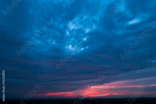 Sunset landscape and blue sky most cloudy background.