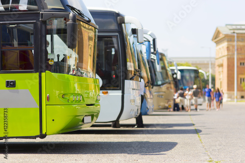 distance buses in the car park