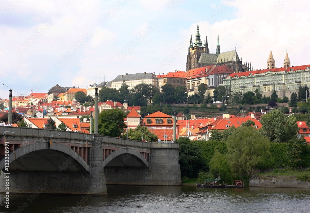 The view across the Vltava river to Prague Castle, the seat of Czech presidents, Czech Republic