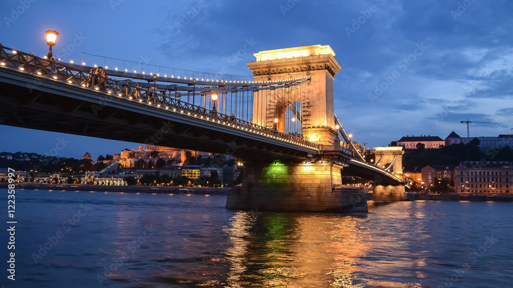 Fototapeta premium Low angle view of the most popular bridge in Budapest