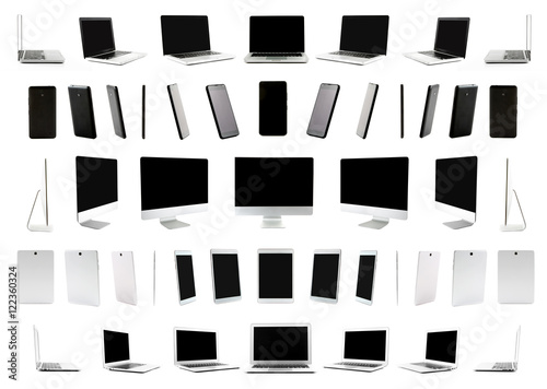 360 degres view of different devices isolated o white background photo