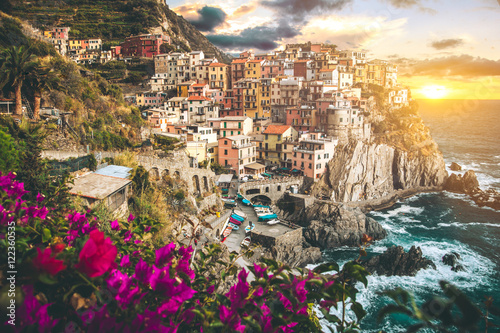 Beautiful village of Manarola at sunset. photo