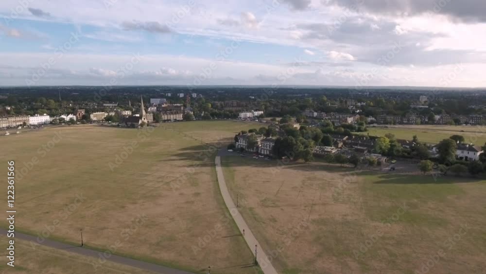 Aerial approaching view of the village of Blackheath in South London Aerial approaching view of the village of Blackheath in South London