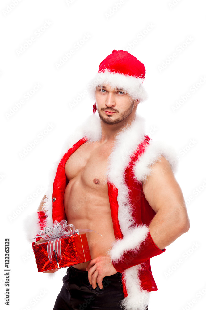 Image of sexy man wearing santa claus costume, isolated on white Stock  Photo | Adobe Stock
