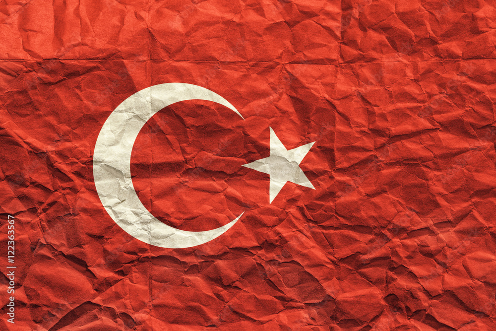 Turkey flag. Crumpled paper flag background
