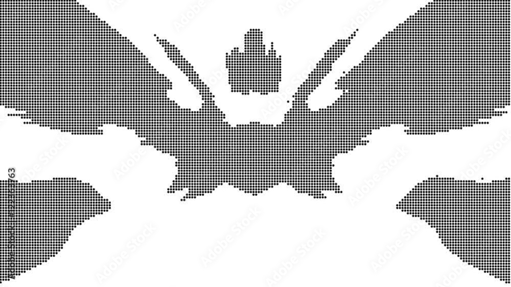 A 15 second loop of a symmetrical dot matrix Rorschach crest. HD 1080.