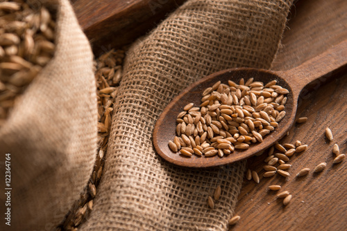 spelled grain on the wood table