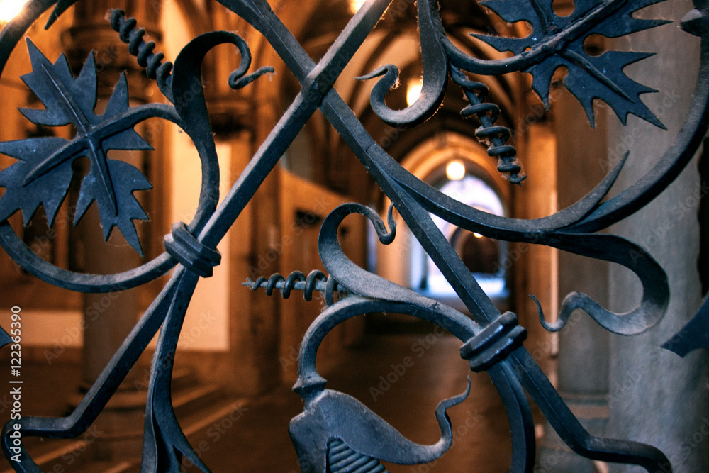Wrought iron gate in the old european church Wrought iron gate in the old european church