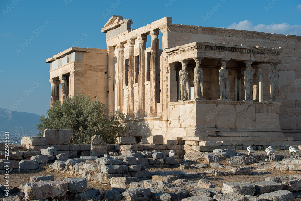 Erechtheion temple, Acropolis of Athens, decorated with caryatides statues.