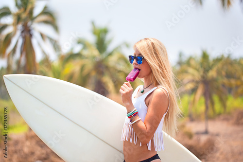Blonde ice cream eating sexy surfer girl vintage style