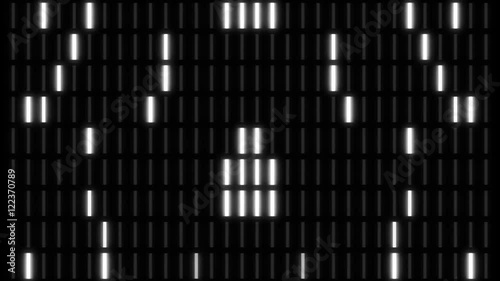 Segemented vertical light wall VU meter tube loop over black background.