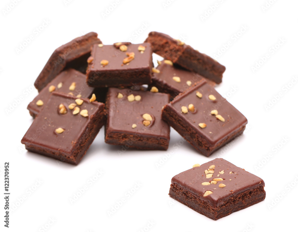 Chocolate Brownies with Nuts on Top on a White Background