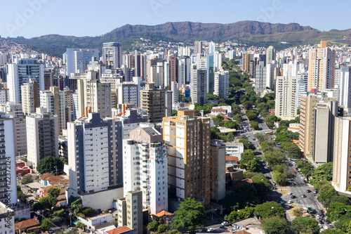 View of the city of Belo Horizonte, especially Curral hills and Afonso Pena Avenue. Belo Horizonte, Minas Gerais, Brazil. May 2016