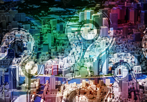 city miniature model and network pattern  abstract image visual