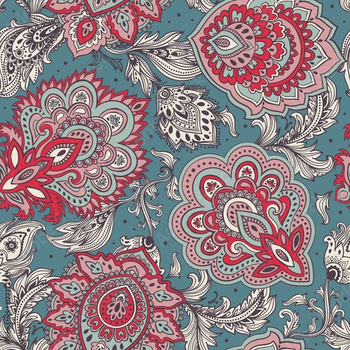 Fototapeta Naklejka Na Ścianę i Meble -  Beautiful Indian floral paisley seamless ornament print. Ethnic 