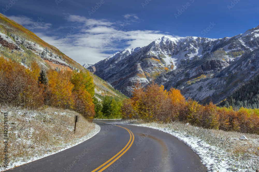 Aspen Colorado fall colors and snow