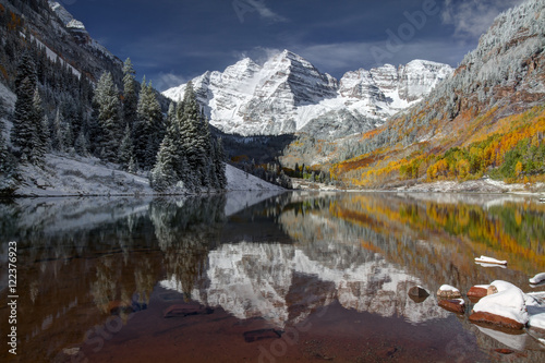 Maroon Bells - fall color and snow