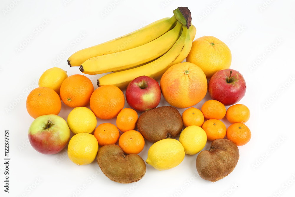 group of different fruits on white background group of different fruits on white background