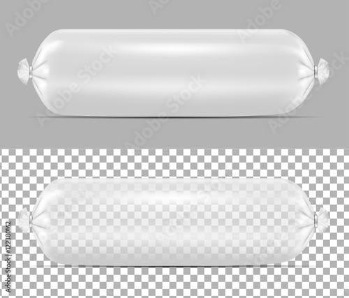 Transparent empty plastic packaging for sausage and food