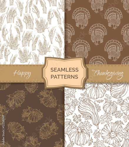 Vector set of sepia seamless Thanksgiving patterns.