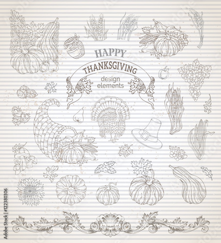 Wallpaper Mural Vector set of vintage Thanksgiving design elements. Torontodigital.ca