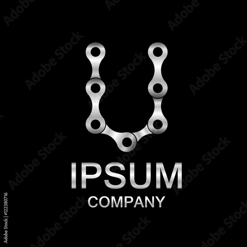 Abstract letter U logo design template,Silver,Chain strength circle industrial vector logo,logotype,Bicycle chain alphabet,Gear vector