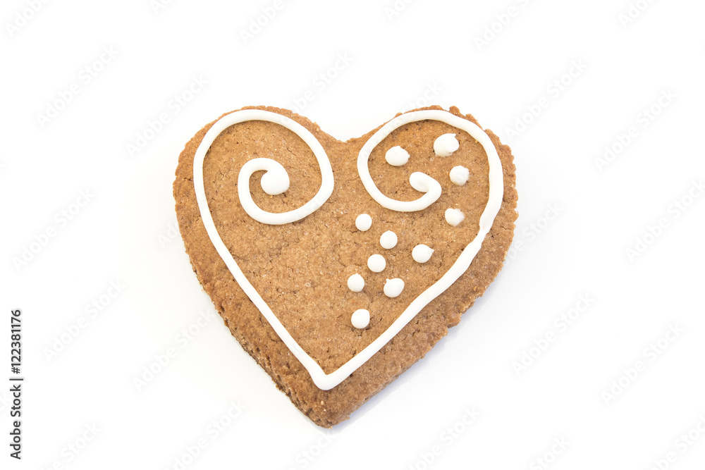 Gingerbread Cookie Heart Isolated on White