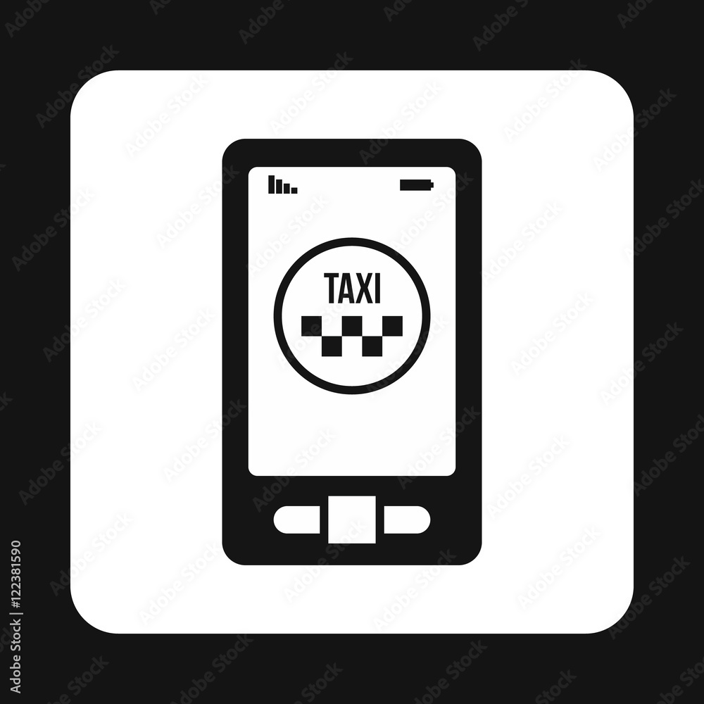 Taxi app in phone icon in simple style isolated on white background. Transportation symbol Taxi app in phone icon in simple style isolated on white background. Transportation symbol