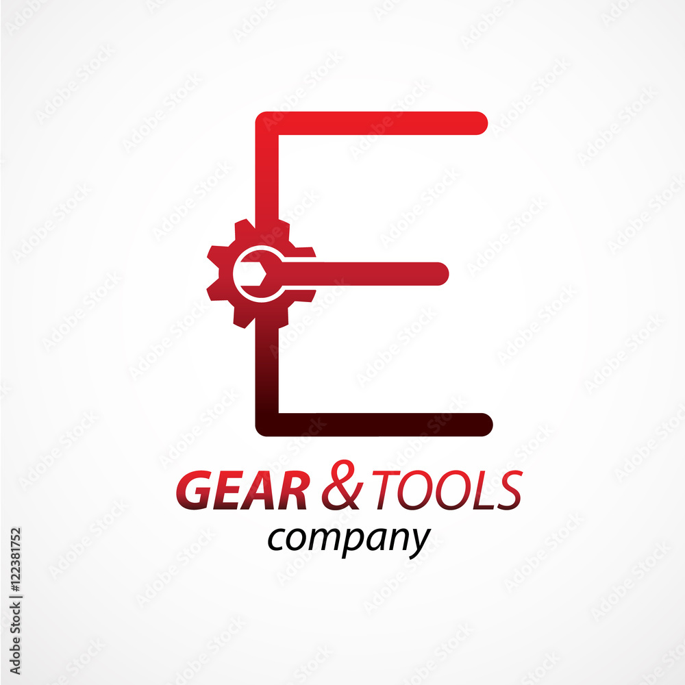 Abstract letter E logo Gear and wrench industrial service logo template icon vector design,Corporate logotype for production or service and maintenance business. Network computers application.