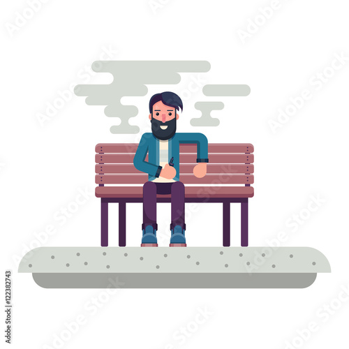 Vector art of Man with beard making vape cloud with e-cigarette