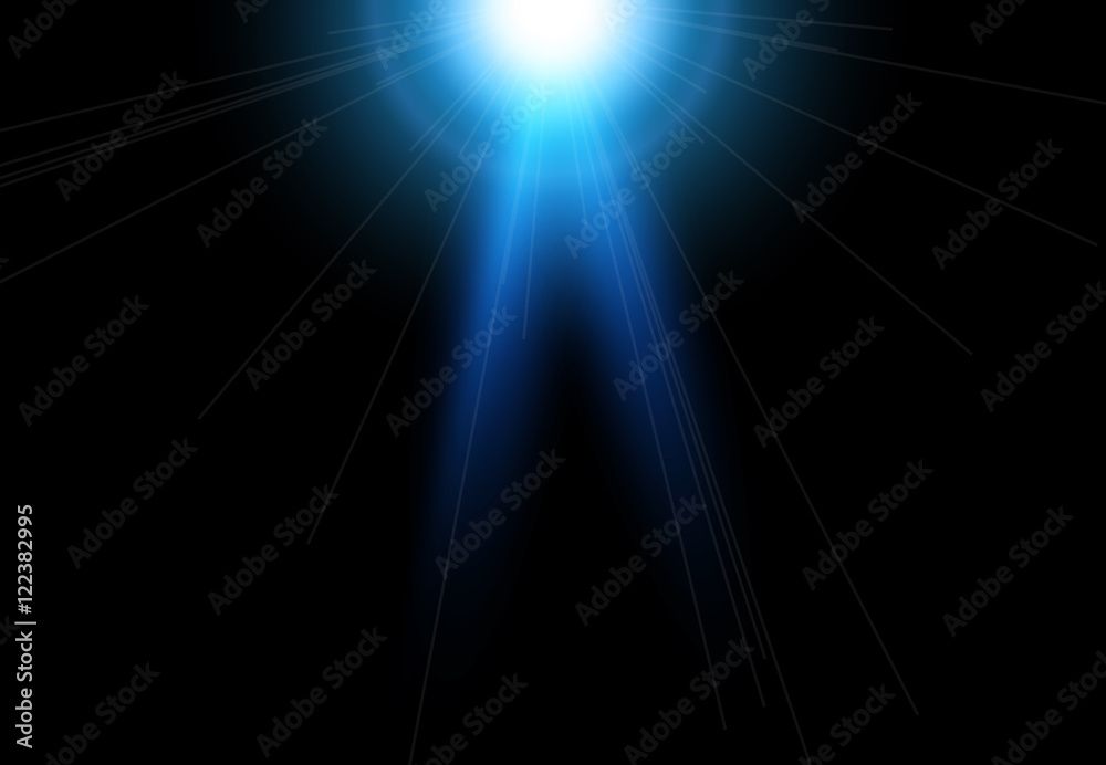 Beautiful bright lens flares. Lighting effects of flash. Star with lens flare and bokeh effect