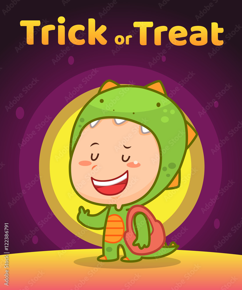 Naklejka premium Boy in monster suit, Halloween character, Vector illustration background