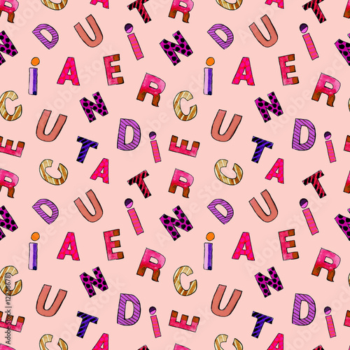 Hand painted seamless pattern with letters. Lovely background for kids