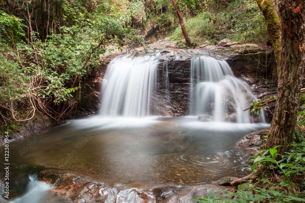 Fototapeta premium Waterfall in Inthanon mountain, Chiang mai Thailand.Image is soft focus.