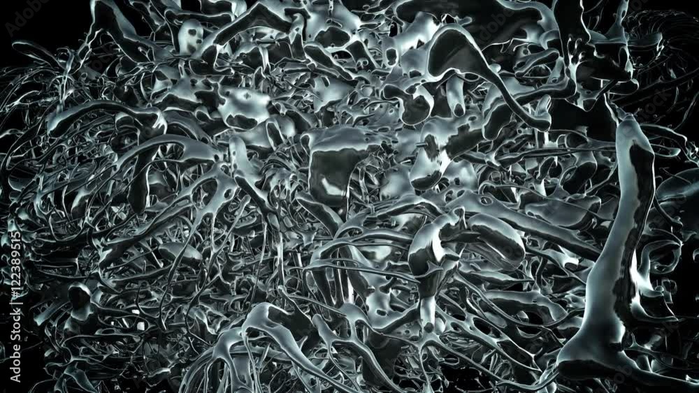 A full frame abstract mercury chrome animation over black background.