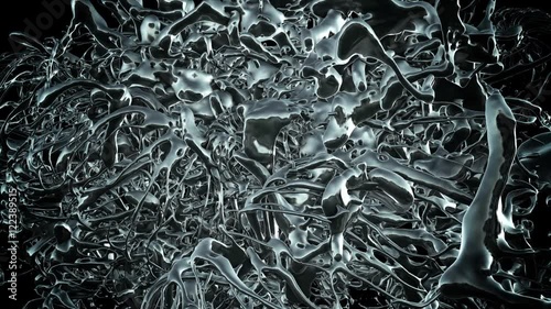 A full frame abstract mercury chrome animation over black background. photo